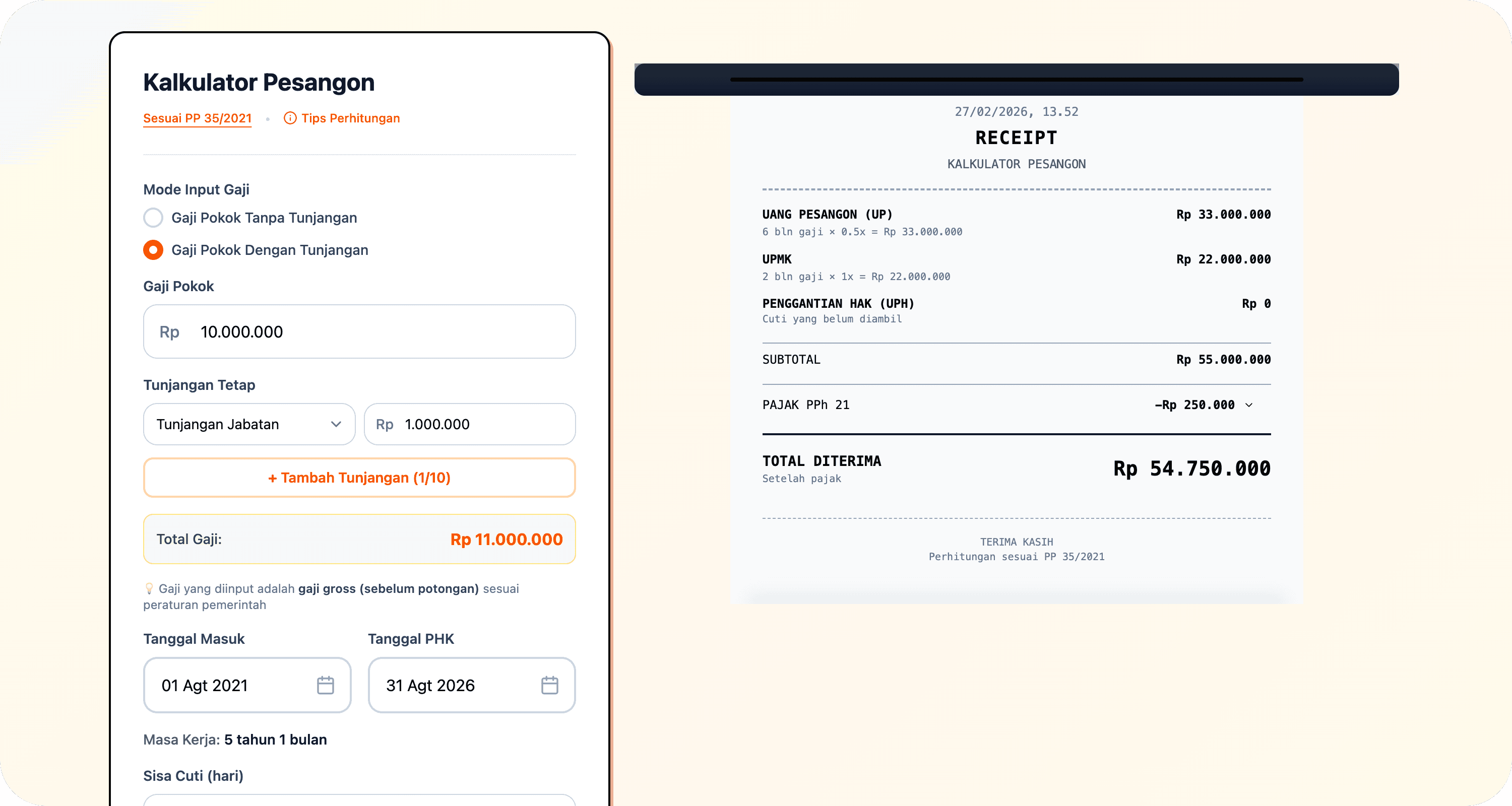 Kalkulator Pesangon – PP 35/2021